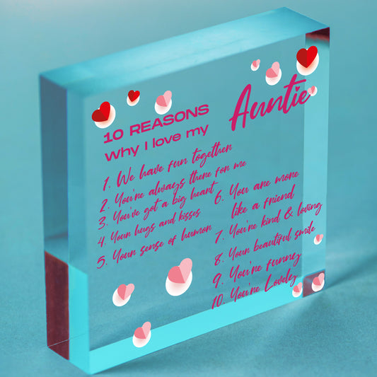 Reasons Why I Love My Auntie Gifts Heart Auntie Birthday Card Mothers Day Gifts Free-Standing Block