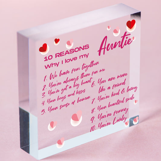 Reasons Why I Love My Auntie Gifts Heart Auntie Birthday Card Mothers Day Gifts Free-Standing Block