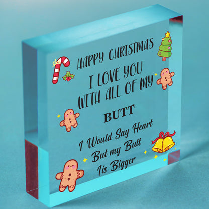 Funny Rude Christmas Gift Wooden Heart Christmas Card For Husband Boyfriend Free-Standing Block