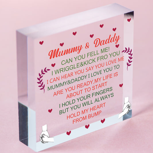 Mum To Be Dad To Be Gift Heart Baby Keepsake Gift From Bump To Mummy Daddy Free-Standing Block