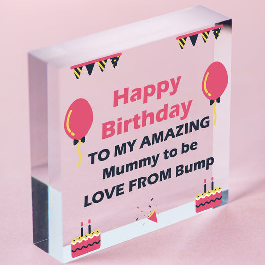 Mummy To Be From Bump Happy Birthday Wood Heart Mum Mother Wife Card Baby Gifts Free-Standing Block