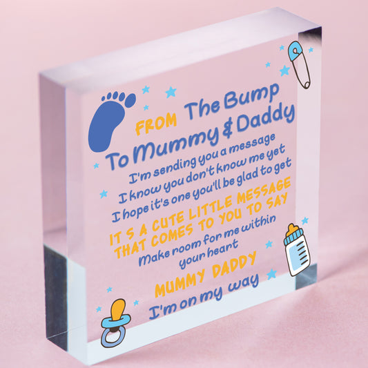 From Bump Gifts Mummy To Be Gifts Daddy To Be Card Wood Heart Baby Shower Gift Free-Standing Block