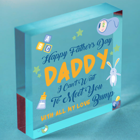 Happy 1st Father's Day From Bump Daddy Dad Gift Wooden Heart Husband Sign Free-Standing Block