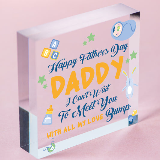 Happy 1st Father's Day From Bump Daddy Dad Gift Wooden Heart Husband Sign Free-Standing Block