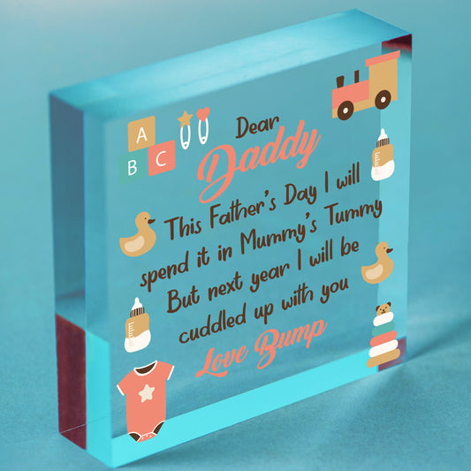 Dear Daddy From Bump Gifts Wood Heart Dad To Be Father Baby Son Daughter Card Free-Standing Block