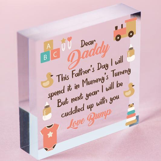 Dear Daddy From Bump Gifts Wood Heart Dad To Be Father Baby Son Daughter Card Free-Standing Block