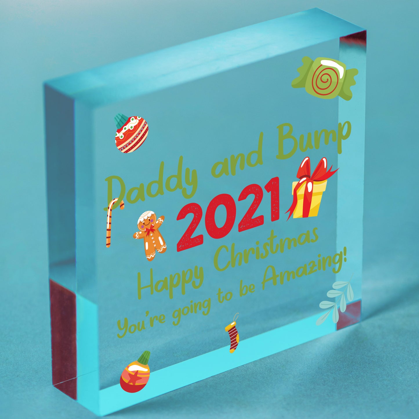 Daddy To Be Gift From Bump Engraved Heart Christmas Gift For Daddy Xmas Decor Free-Standing Block