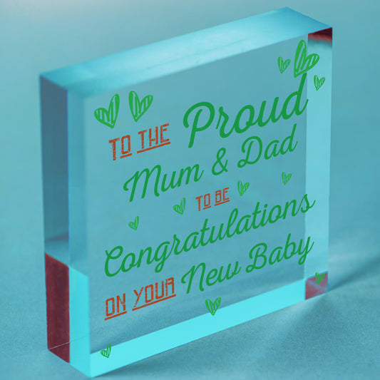 Mum &amp; Dad To Be Baby Shower Birth Gift Congratulations Mummy Daddy Bump Present Free-Standing Block