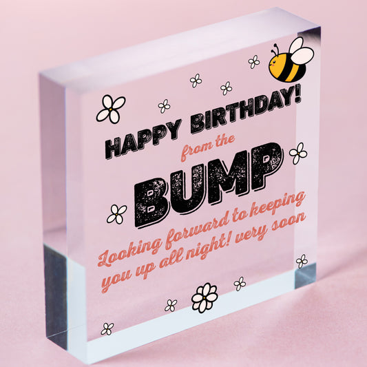 Happy Birthday From Bump Wooden Heart Dad Mum Funny Card Pregnancy Baby Gift Free-Standing Block