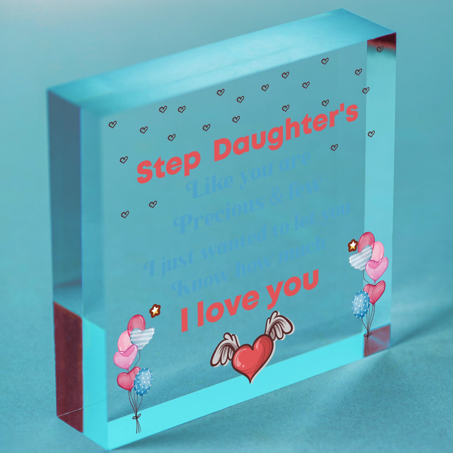 Step Daughter Birthday Christmas Card Gift For Daughter From Step Mum Dad Heart Free-Standing Block