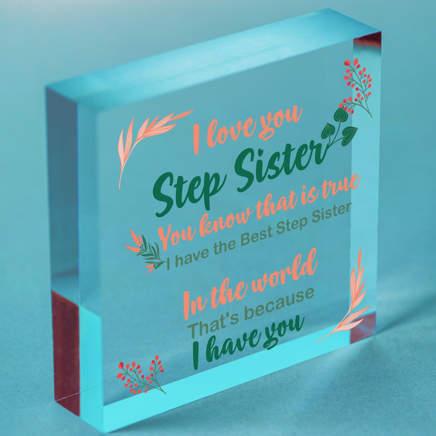 Step Sister Plaque Wooden Heart Sign Step Sister Birthday Christmas Present Card Free-Standing Block