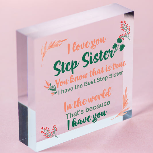 Step Sister Plaque Wooden Heart Sign Step Sister Birthday Christmas Present Card Free-Standing Block