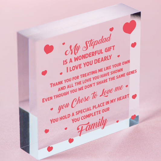 Step Dad Birthday Christmas Gifts From Daughter Son Wood Heart Thank You Dad Free-Standing Block