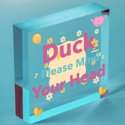 DUCK! Please Mind Your Head Friendship Home Gift Hanging Plaque Notice Step Sign Free-Standing Block