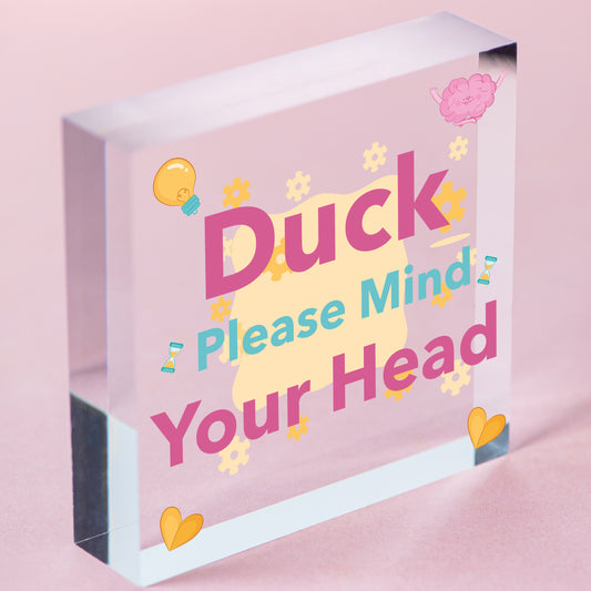 DUCK! Please Mind Your Head Friendship Home Gift Hanging Plaque Notice Step Sign Free-Standing Block