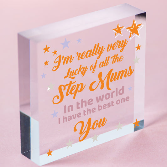 STEP MUM Thank You Gift Wood Heart Mum Mummy Christmas Birthday Son Daughter Free-Standing Block