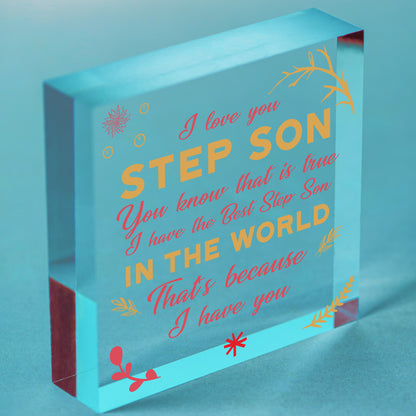 THANK YOU Gift Step Son Birthday Chirstmas Card Gift Wood Heart Keepsake Plaque Free-Standing Block