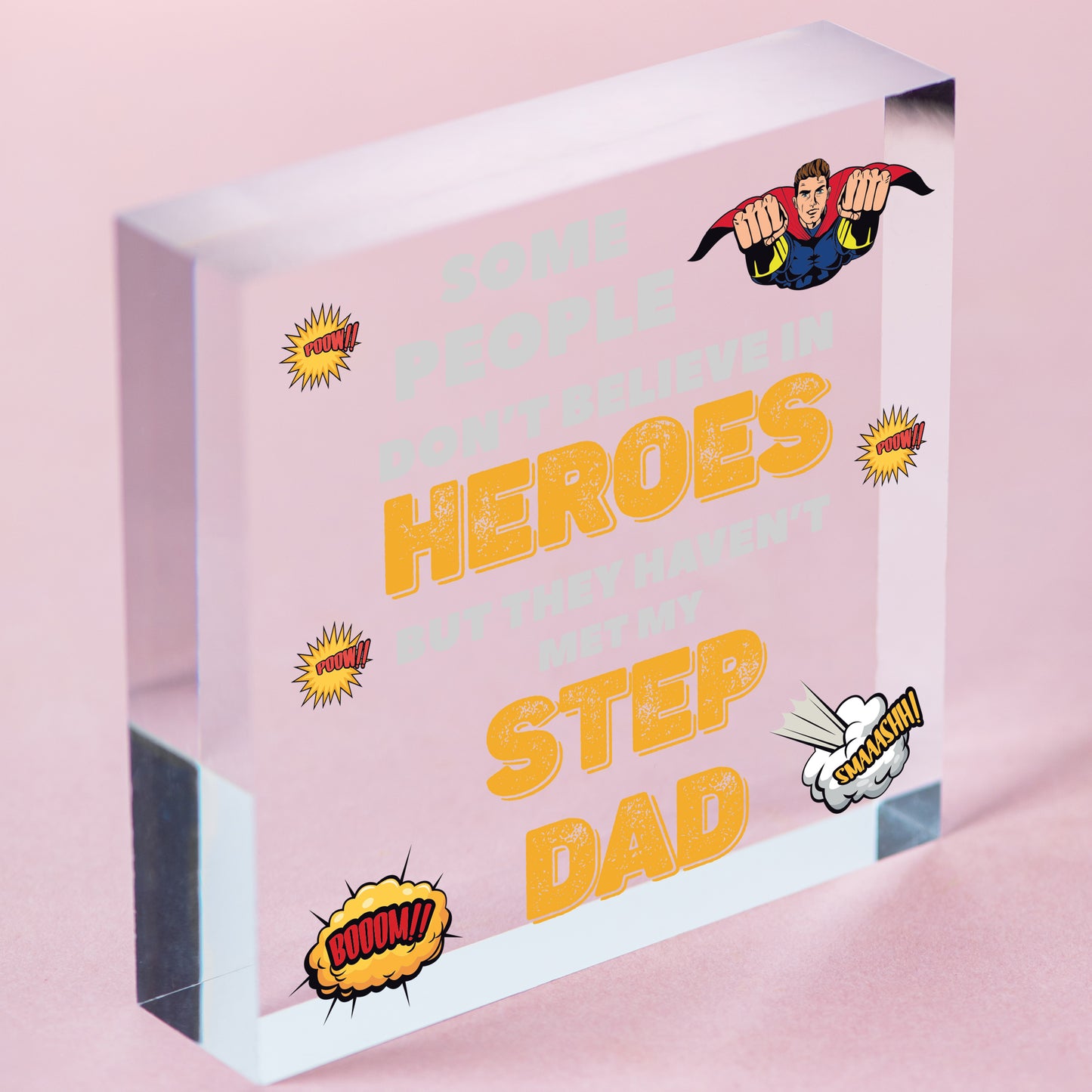 HERO STEP DAD Gift Handmade Wooden Heart Sign Thank You Birthday DAD DADDY Free-Standing Block