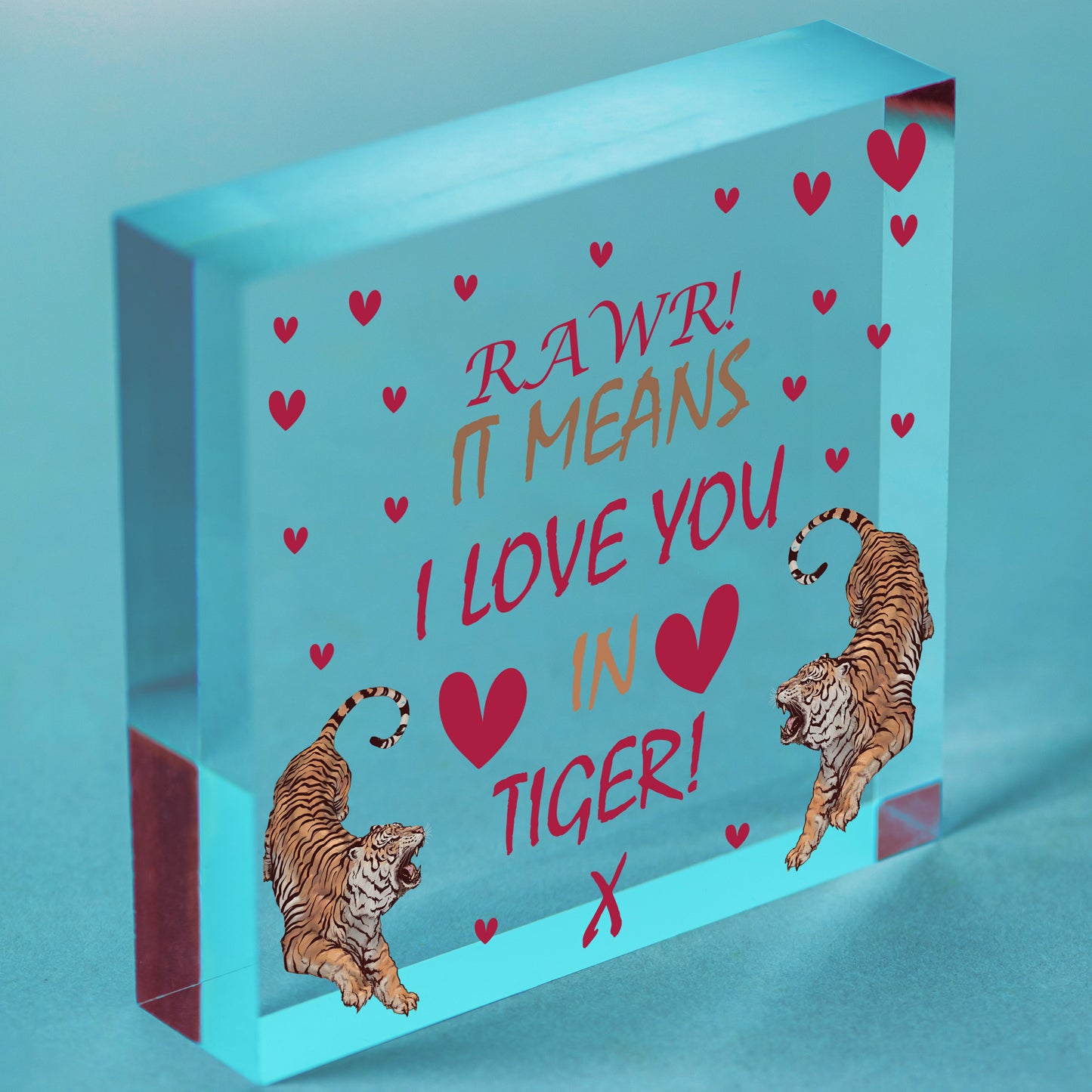 Rawr I Love You Novelty Wooden Hanging Heart Gift Valentines Day Present Sign Free-Standing Block