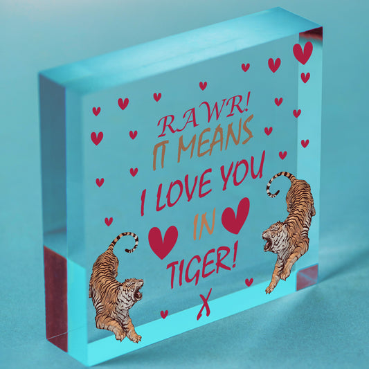 Rawr I Love You Novelty Wooden Hanging Heart Gift Valentines Day Present Sign Free-Standing Block