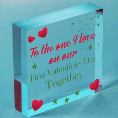 Handmade First Valentines Day Together Gift For Boyfriend Girlfriend Wood Heart Free-Standing Block