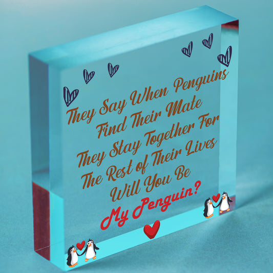 Penguin Couple Gift Valentines Day Gift For Him Her Girlfriend Boyfriend Wife Free-Standing Block