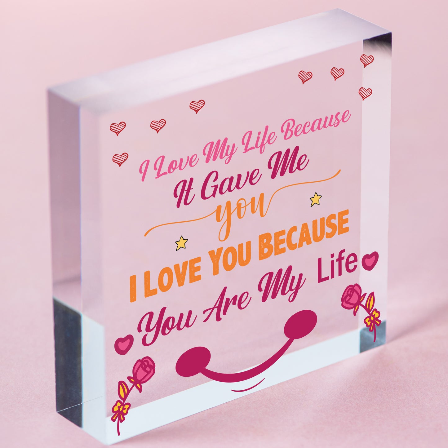 I Love You You Are My Life Wooden Hanging Heart Anniversary Valentines Gift Sign Free-Standing Block