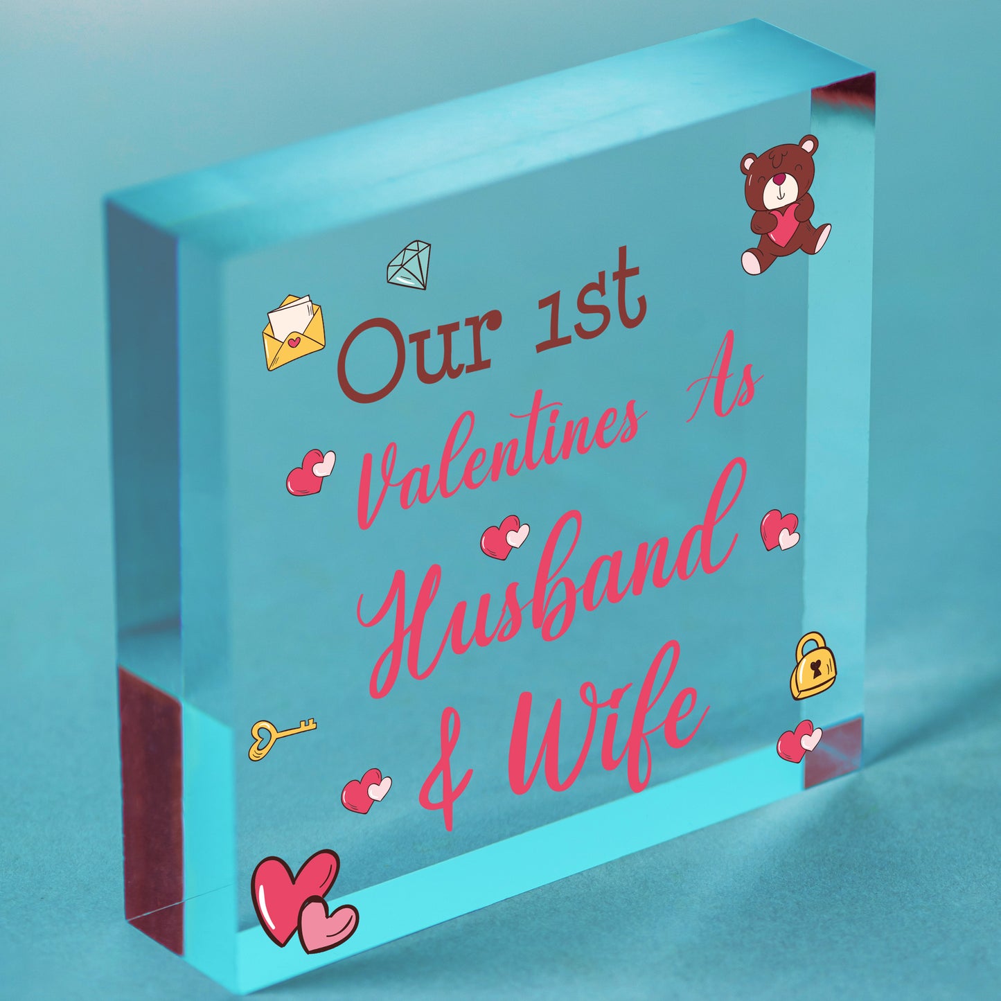 1st Valentines Day As Husband Wife Valentines Day Card For Husband Wife Heart Free-Standing Block