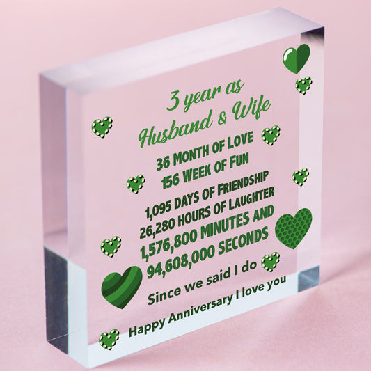 3rd Wedding Anniversary Gift Wooden Heart Leather Third Wedding Anniversary Gift Free-Standing Block