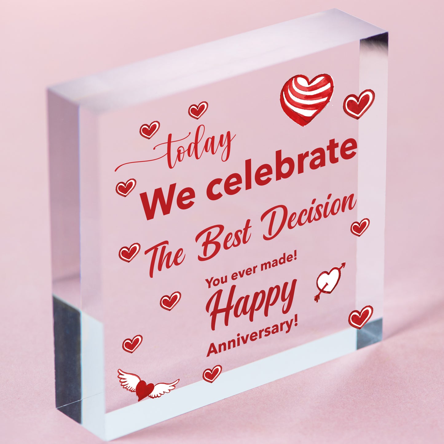 1st 2nd 5th 10th Anniversary Wooden Heart Husband Wife Boyfriend Girlfriend Gift Free-Standing Block