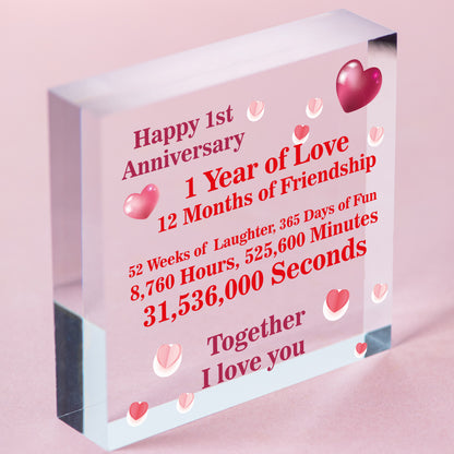 1st 2nd 3rd 4th 5th 6th 7th Wedding Anniversary Wood Heart Keepsake Husband Wife Free-Standing Block