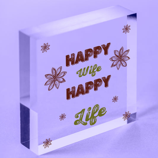 Happy Wife Happy Life Novelty Wooden Hanging Heart Love Plaque Anniversary Gift Free-Standing Block