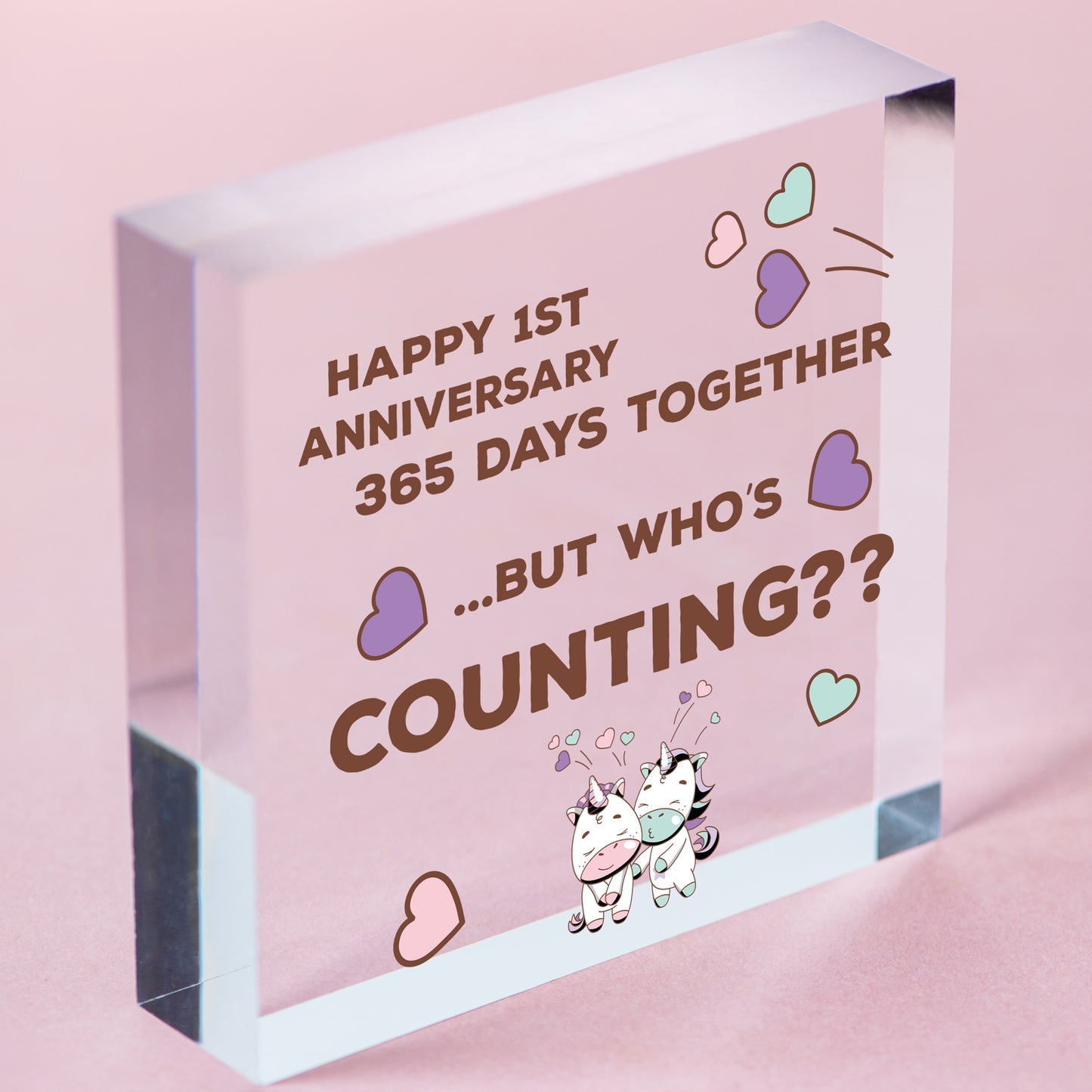 Wedding Anniversary Mirror Acrylic Heart 1st 2nd 3rd 5th Anniversary Gift Mr Mrs Free-Standing Block