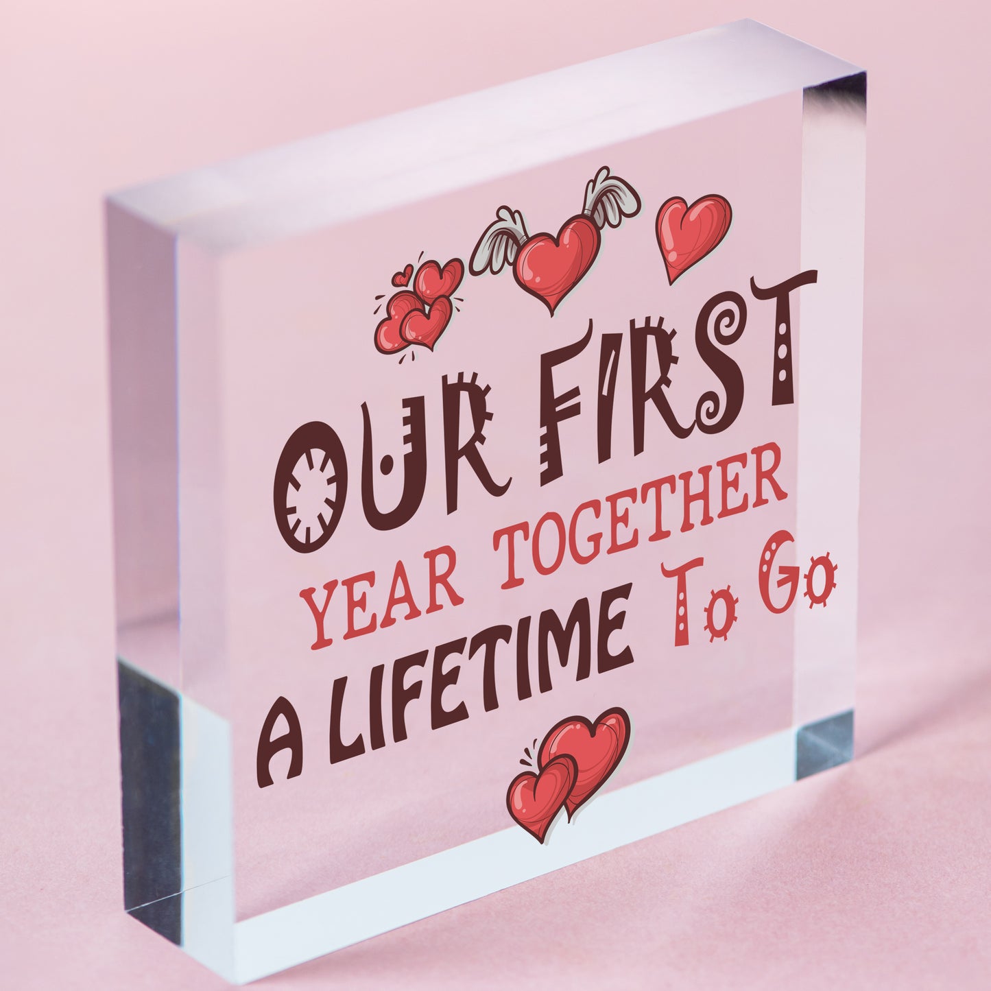 Special 1st Anniversary Gift For Boyfriend Girlfriend Husband Wife Engraved Free-Standing Block