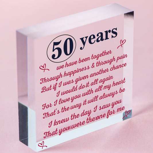 Anniversary 50th Golden Wedding Anniversary Engagement Wood Heart Plaque Gift Free-Standing Block