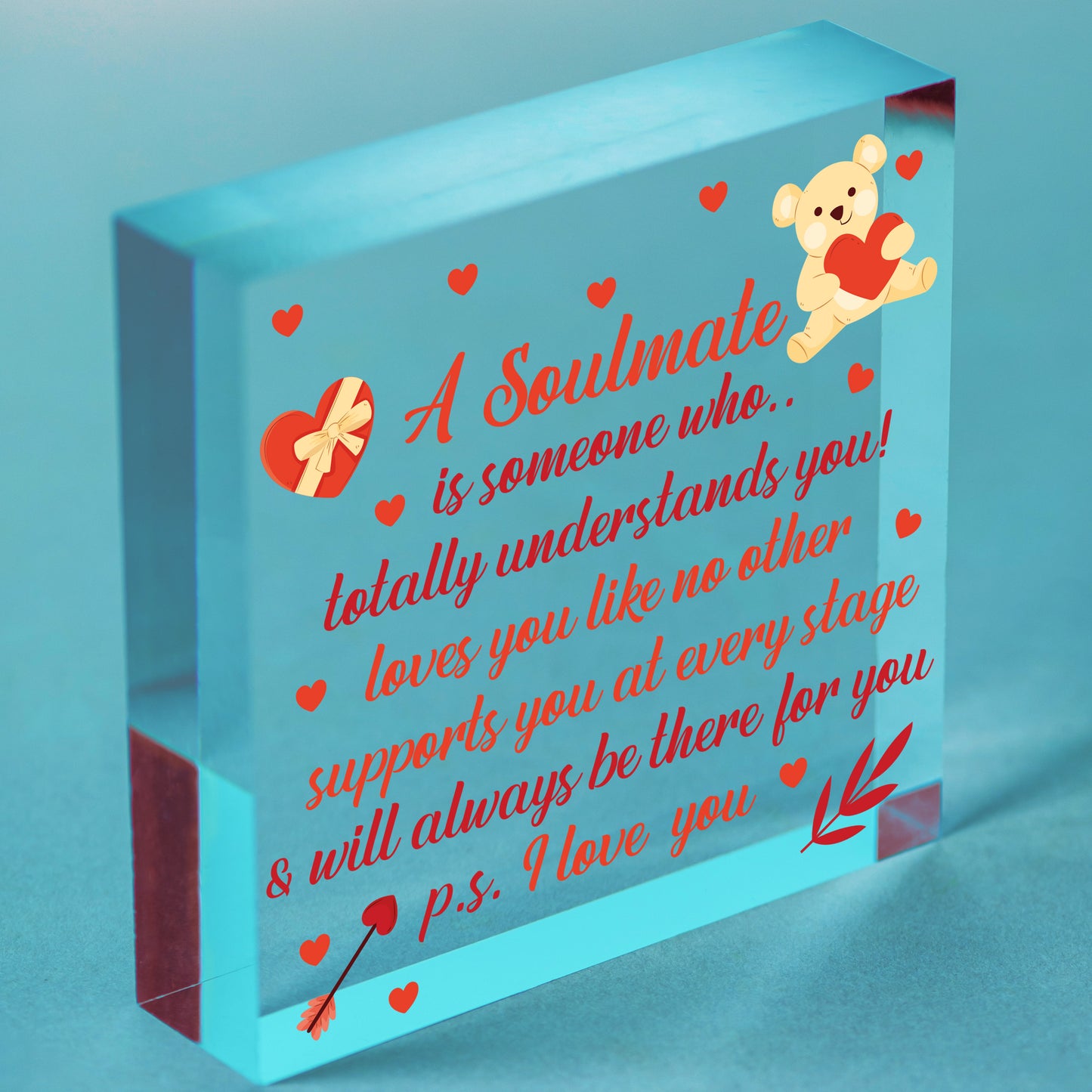 My Soulmate I Love You Wood Heart Plaque Anniversary Birthday Gifts For Him Her Free-Standing Block