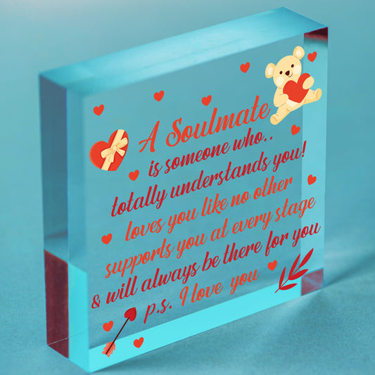 My Soulmate I Love You Wood Heart Plaque Anniversary Birthday Gifts For Him Her Free-Standing Block