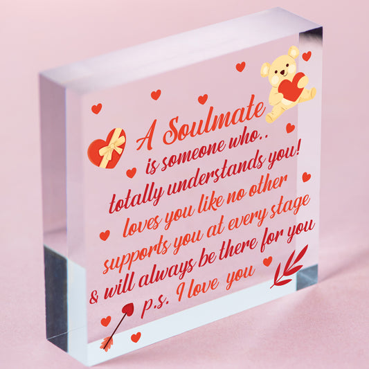 My Soulmate I Love You Wood Heart Plaque Anniversary Birthday Gifts For Him Her Free-Standing Block