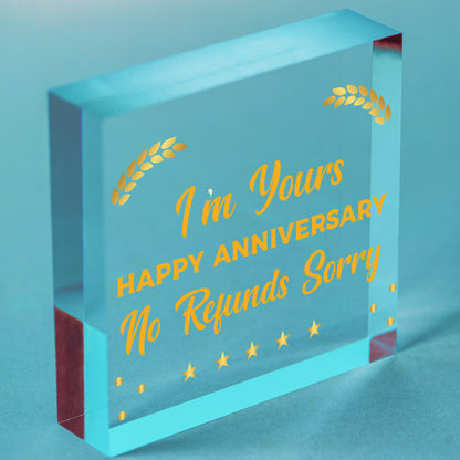 Funny Joke Anniversary hanging plaque For Him Her NO REFUNDS Sorry Humour hanging plaque For Men Free-Standing Block