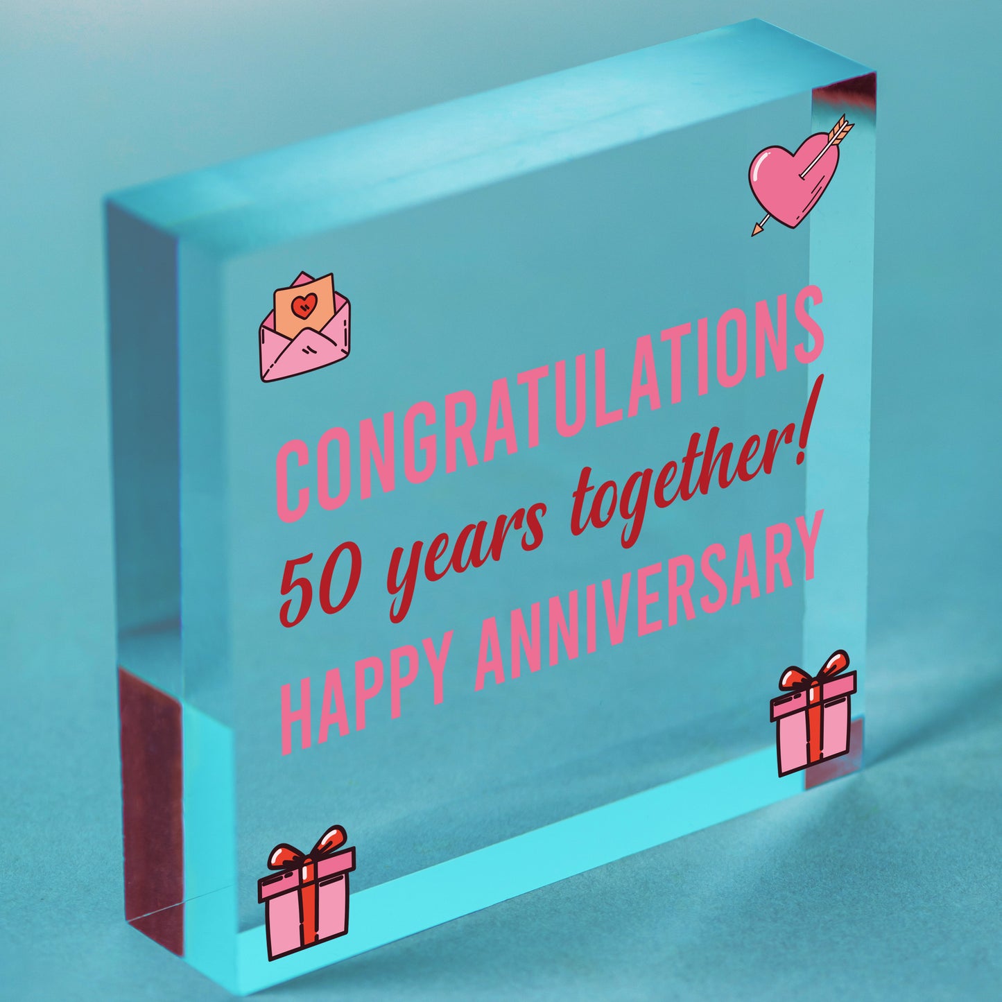 Congratulations 50th Wedding Anniversary Gift Plaque Gold Gift Mum Dad Keepsake Free-Standing Block