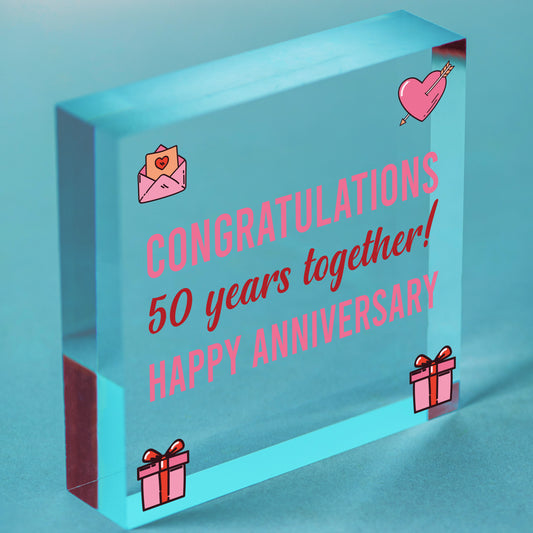 Congratulations 50th Wedding Anniversary Gift Plaque Gold Gift Mum Dad Keepsake Free-Standing Block