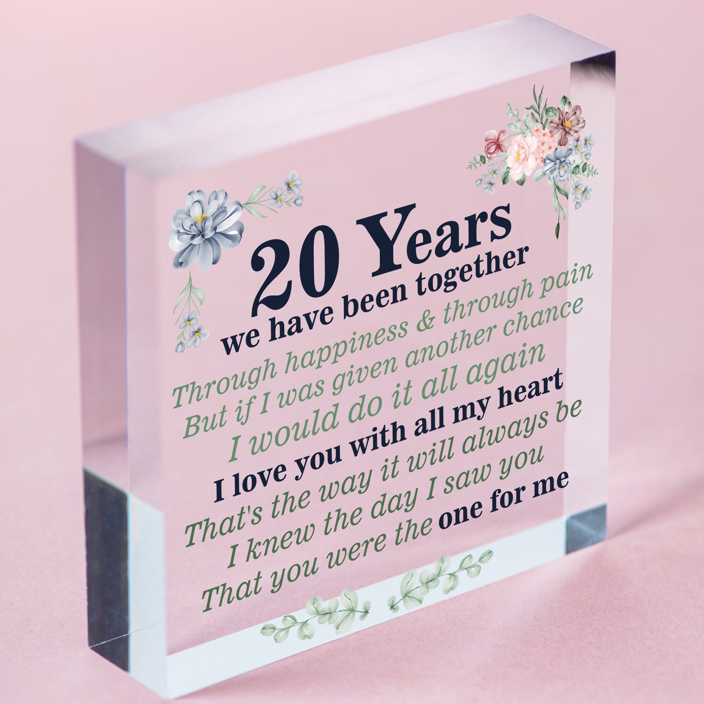 Anniversary 20th Wedding Anniversary Engagement Wood Heart Plaque Gift Keepsake Free-Standing Block