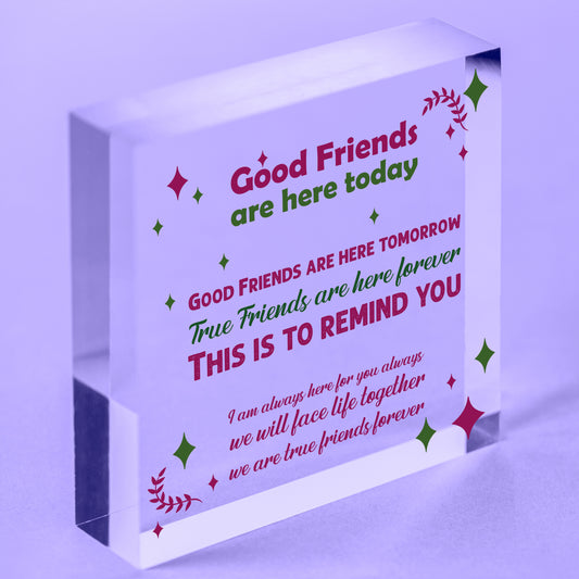 True Friends Friendship Sign Best Friend Plaque Gift Chic Wood Heart Thank You Free-Standing Block