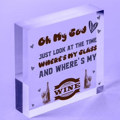 Where's My Wine Funny Alcohol Gift Home Bar Plaque Pub Friends Best Friend Signs Free-Standing Block