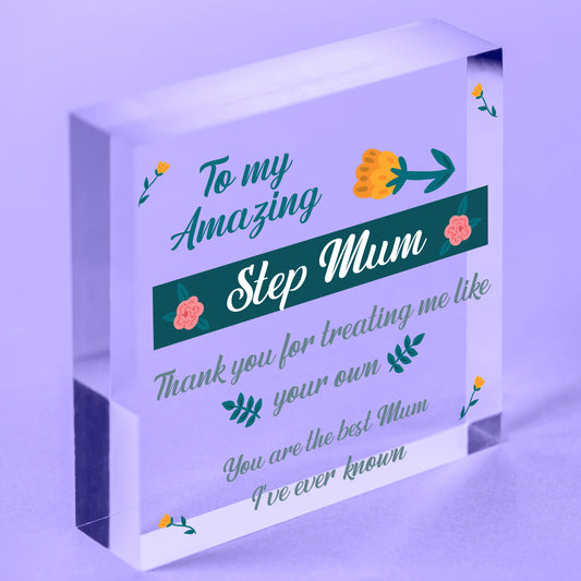 Handmade Amazing Step Mum Heart Plaque Gifts For Mum Best Friend Birthday Gifts Free-Standing Block