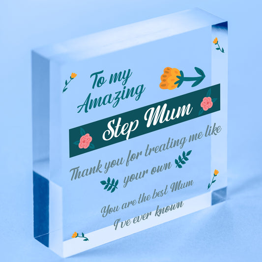 Handmade Amazing Step Mum Heart Plaque Gifts For Mum Best Friend Birthday Gifts Free-Standing Block