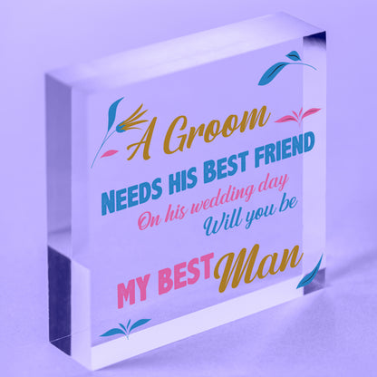 Best Friend Will You Be My Best Man Wood Heart Wedding Favour Invite Asking Gift Free-Standing Block