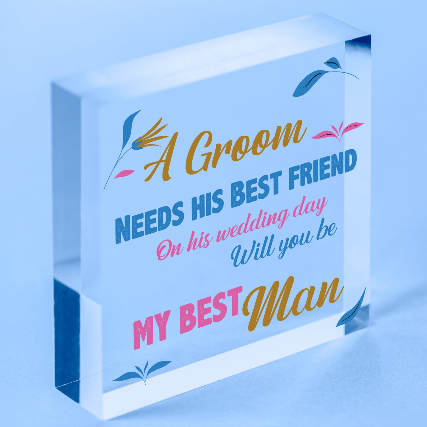 Best Friend Will You Be My Best Man Wood Heart Wedding Favour Invite Asking Gift Free-Standing Block