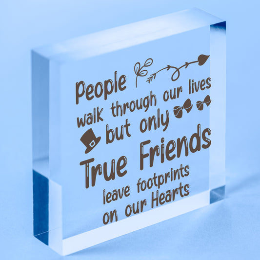 True Friends Friendship Best Friend Birthday Gift Plaque Wooden Heart Chic Sign Free-Standing Block