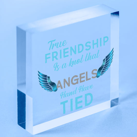 True Friendship Knot Angels Best Friend Gifts Hanging Plaque Friends Home Sign Free-Standing Block